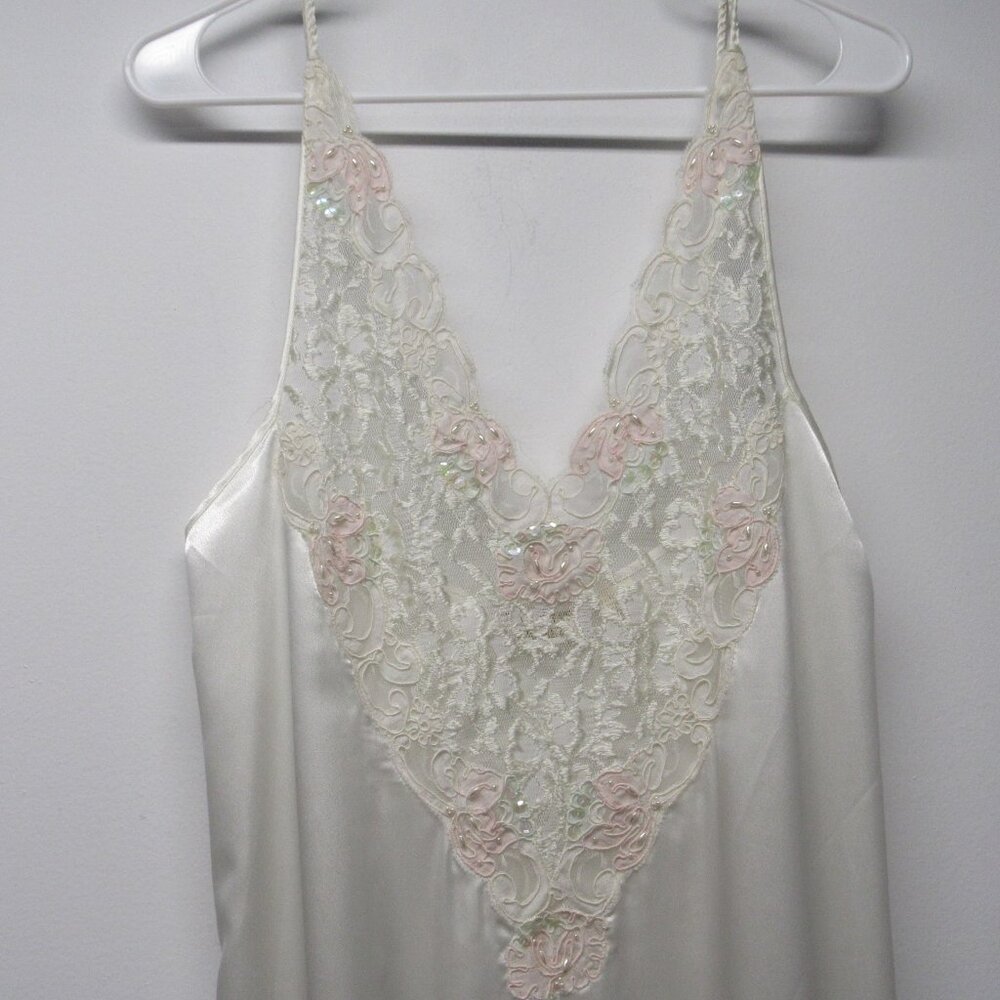 Vtg 80s 90s Victoria's Secret Gold Label Mermaid Hem Beaded Maxi Slip Dress sz M - Picture 2 of 4